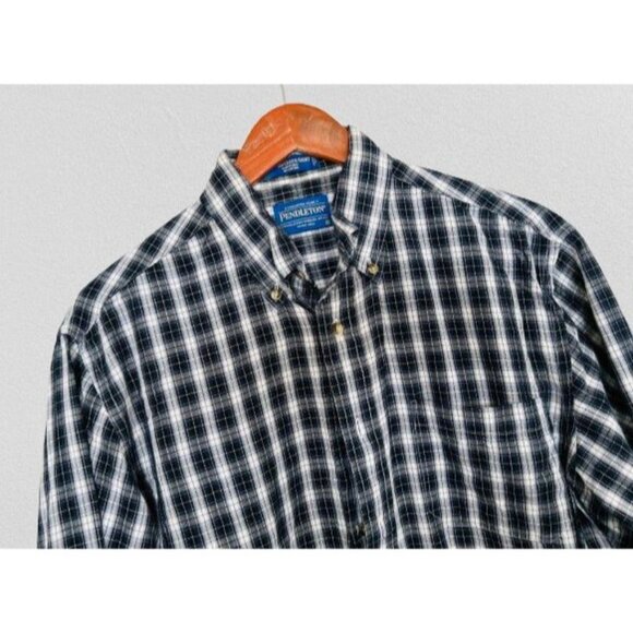 PENDLETON Oxford Shirt Button-up Cotton Blue Tartan Size Med - Picture 1 of 7